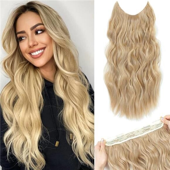 20 Inch Invisible Wire Hair Extensions Natural Blonde